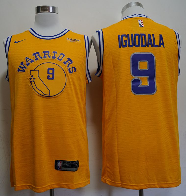 Men Golden State Warriors 9 Iguodala Yellow Nike Game NBA Jerseys